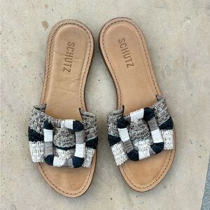 SCHUTZ Black and Cream Woven Sandals ES